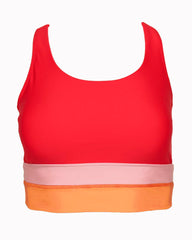 Sherbet & Pink & Orange Spliced Mid Waist Scoopneck Zip Back Two Piece Bikini Set