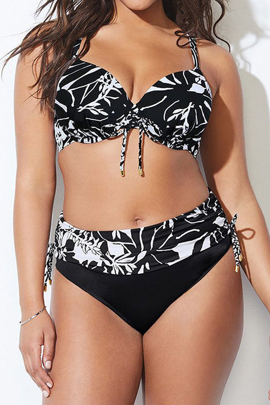 Black Bowknot Sling Foldover Underwire Bikini Set