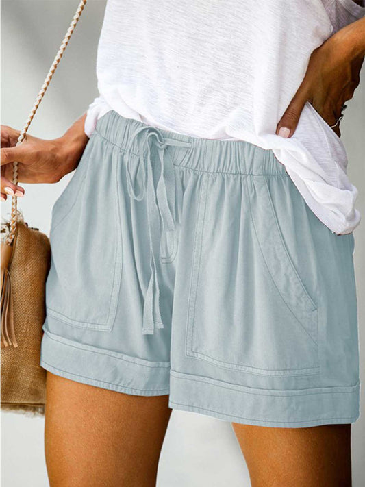 Gray/Green/Light Blue/Orange/Wine Red Women Casual Loose Plain Summer Shorts Plus Size Bottom