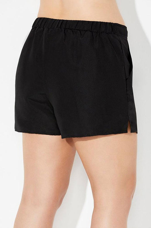 Black Cargo Side Slit Swim Bottom