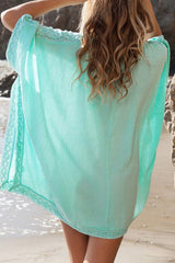 Aquamarine/White/Black V-Neck Loose Cover Up