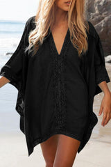 Aquamarine/White/Black V-Neck Loose Cover Up