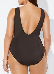 Black And White V-neck striped Women One Piece Swimsuit