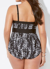 Black And White Mesh V-neck Tank One Piece Swimsuit