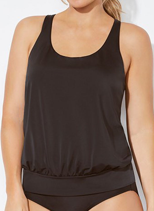 Black Blouson U-neck Relaxed Fit Tankini Set