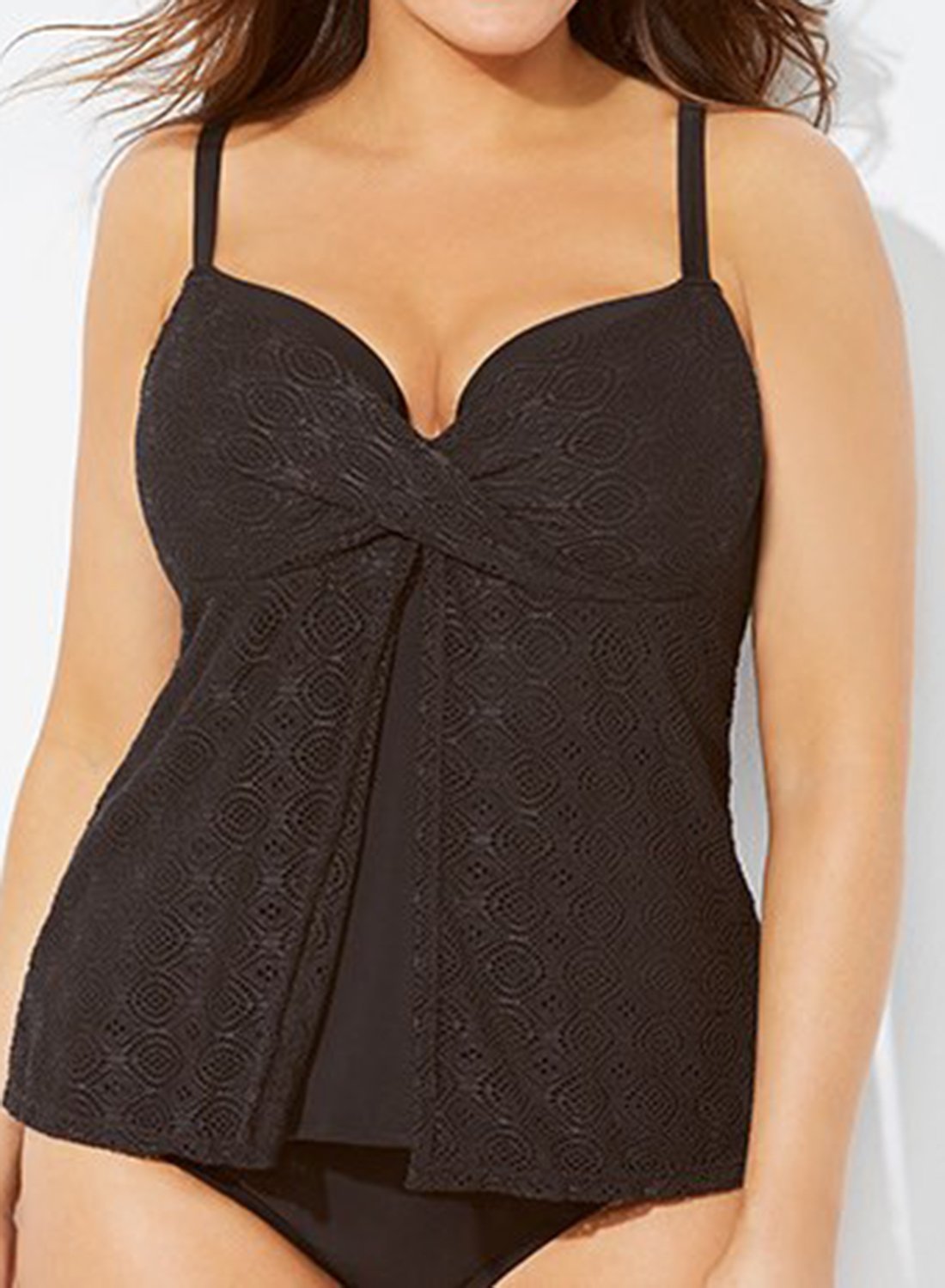 Black Faux Flyaway Underwire Tankini Set